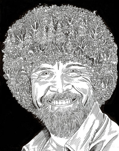 Bob Ross Happy Tree Fro Portrait
