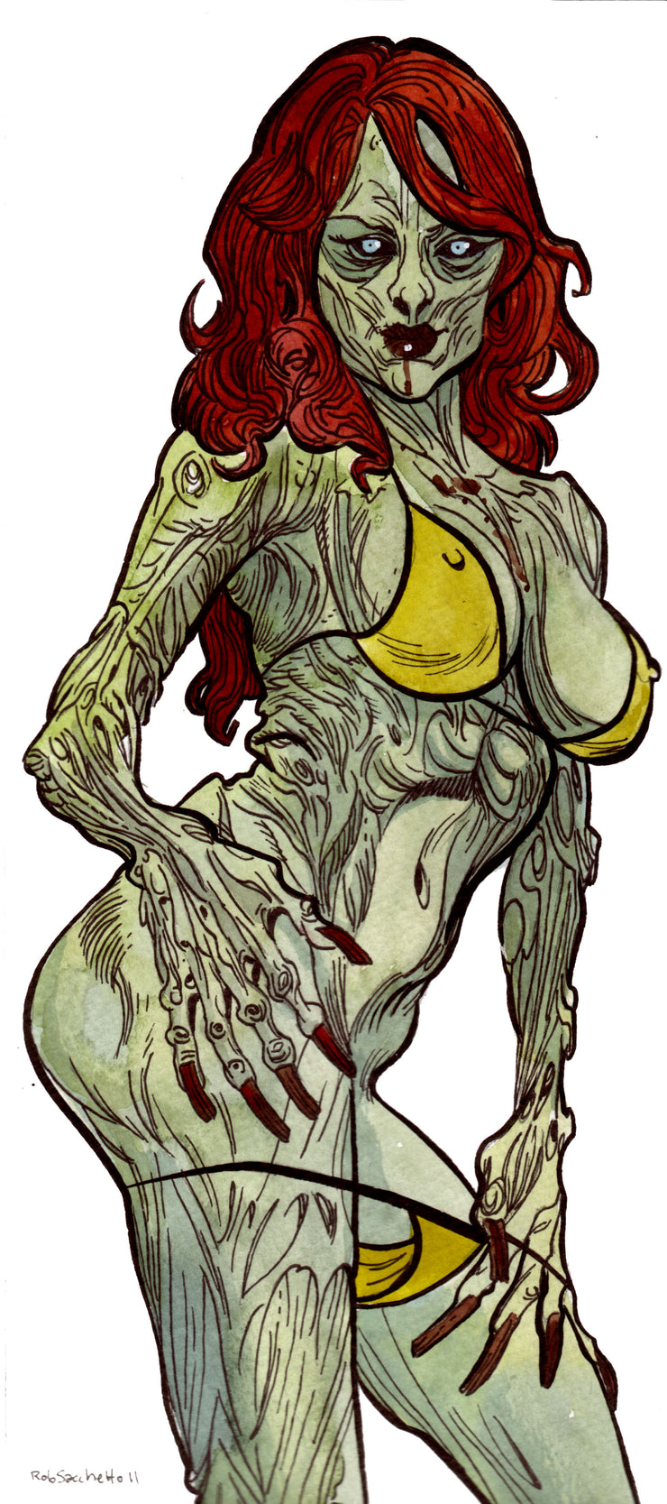 Zombie Pinup Diva : Curvilinear Inked and Colored